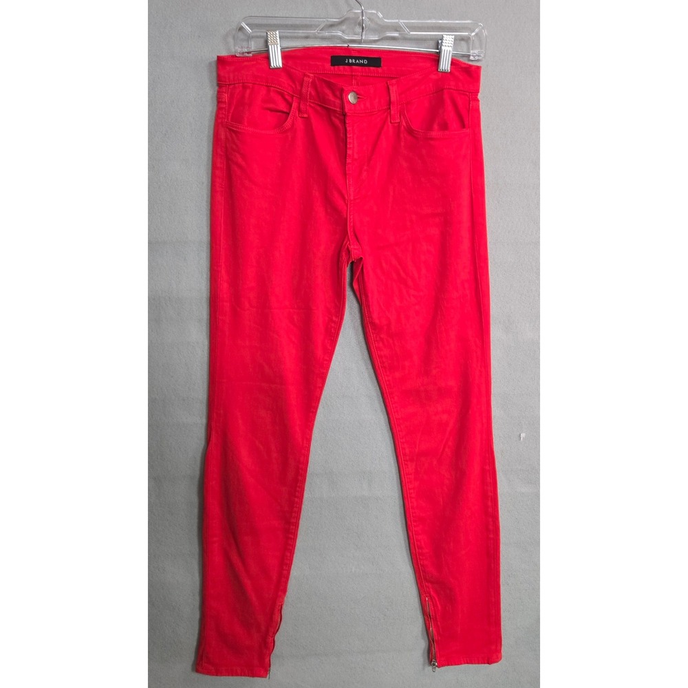 J Brand Ankle Crop Jeans Women's Size 28 Torch Red Skinny Zip Hem Stretch Pants